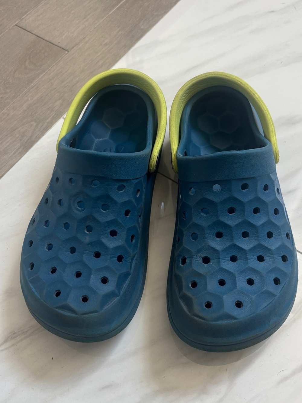 Kids Blue Slip-On Sandals with Yellow Heel Strap
